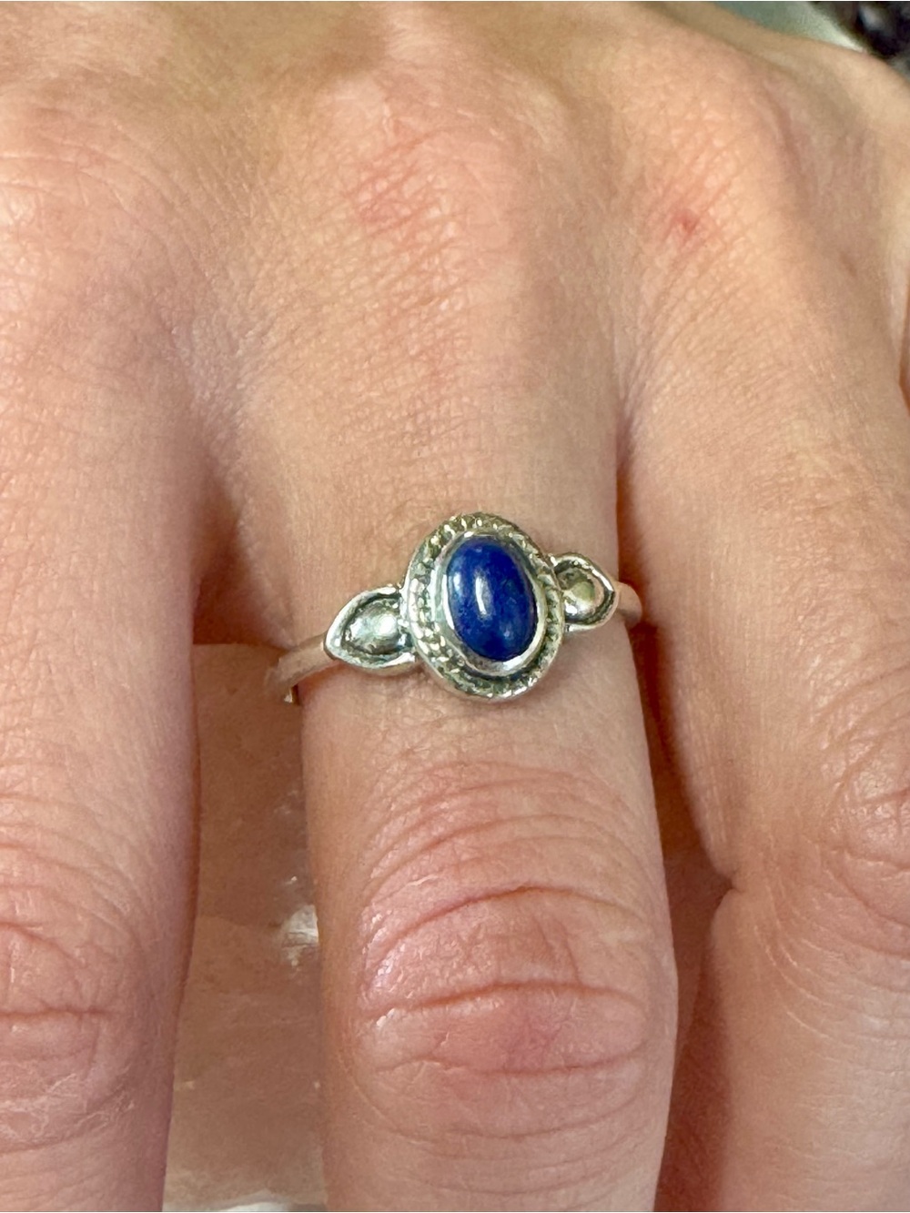 Blue Lapis Lazuli Sterling Silver Oval Ring - Size 8 - 8.25